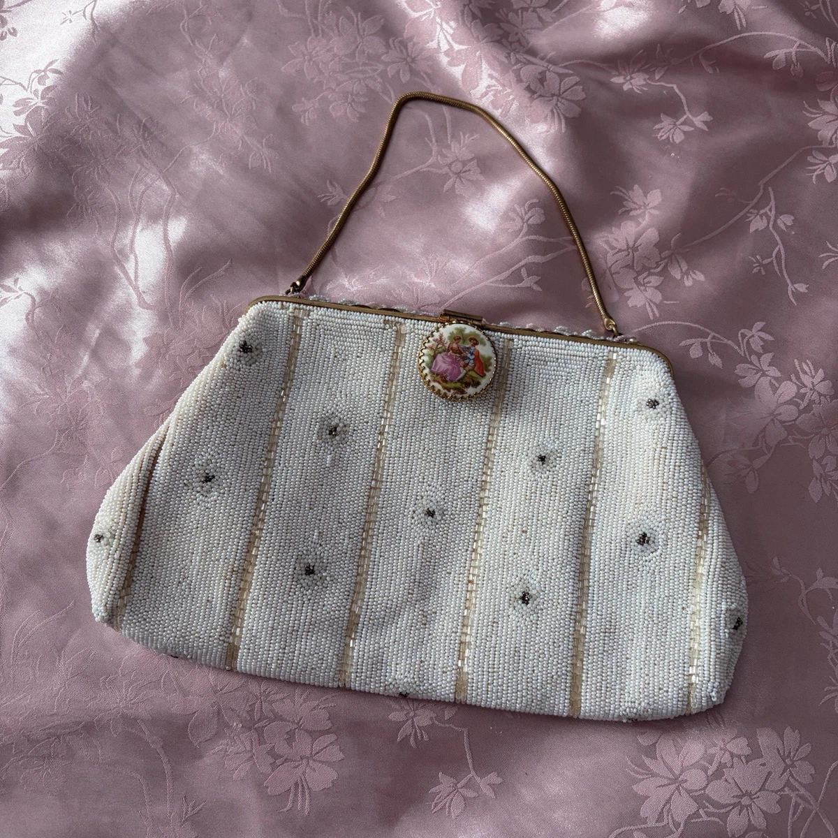 Silver Bow Clutch - Etsy VINTAGE ivory clutch purse with silver hardware snap closure main image 2