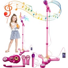 Rosa Karaoke Mikrofon mit Ständer 40-90cm Höhenverstellbar Disco Licht