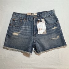 NWT Levi s Girls Girlfriend Shorts 16 Distressed Denim Raw Hem Adjustable Waist