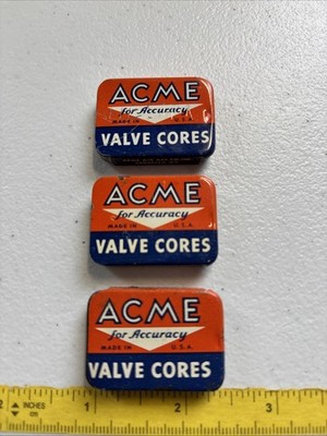 VINTAGE LOT OF 3 ACME VALVE CORES TIN BOXES