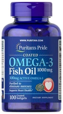 Omega-3 Fish Oil Coated 1000 mg (300 mg Active Omega-3)-100 Coated Softgels