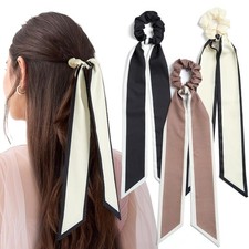 3 PCS Hair Ties W/Bow Long Satin Scrunchies Hair Bows Women Satin Hair Ribbon