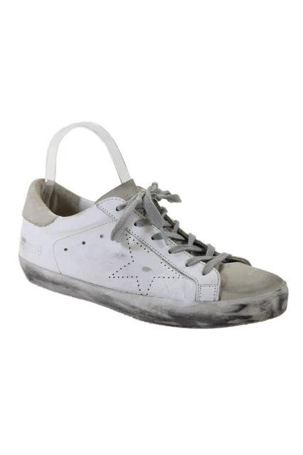 Golden Goose Women's Leather Distress Rubber Sole Lace Up Sneskers White Size 40