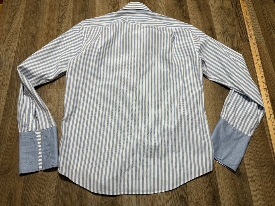 Camisa Marc New York Para Hombre 15 32/33 Azul Blanco Rayas Abotonada Ajuste Auténtico Foto 2 de 4