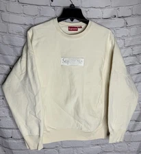 Supreme FW18 Cream Box Logo Bogo Crewneck Fleece Sweatshirt Size Small