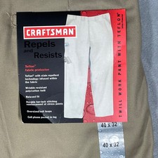 Craftsman Twill Work Pants Relaxed Fit Teflon Fabric Protector Khaki 40x32 NEW