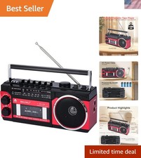 Red Portable Cassette Boombox with AM/FM/SW Radio and Bluetooth Connectivity
