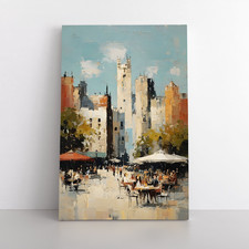 Nostalgic City Oil Painting Print on Framed Canvas Wall Art, Vintage Home Office