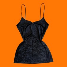 90's vintage black crushed velvet lingerie slip dress nightie SMALL