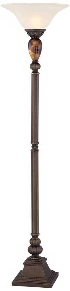 Vintage Torchiere Floor Lamp 72" Tall Bronze Frosted Glass Shade for Living Room - Image 2 of 4