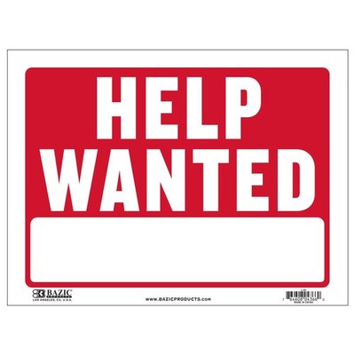 BAZIC Help Wanted Sign 12'' x 16''   Now Hiring, Waterproof Vinyl, 1-Pack