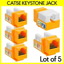 5 Pack RJ45 Ethernet Keystone Jack Cat5e Lan Connector 110 Punchdown Type Yellow