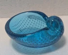 Vintage Murano Italian Art Glass Blue Bubbles Shell Shaped Catchall Bowl Ashtray