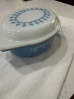 Vtg Pyrex Blue Snowflake Garland Oval Casserole Dish W/lid 1.5 Qt  #043