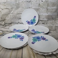 Set of 5 Mitterteich Bavaria Artistic Salad Plates 7.5"  White w Flowers