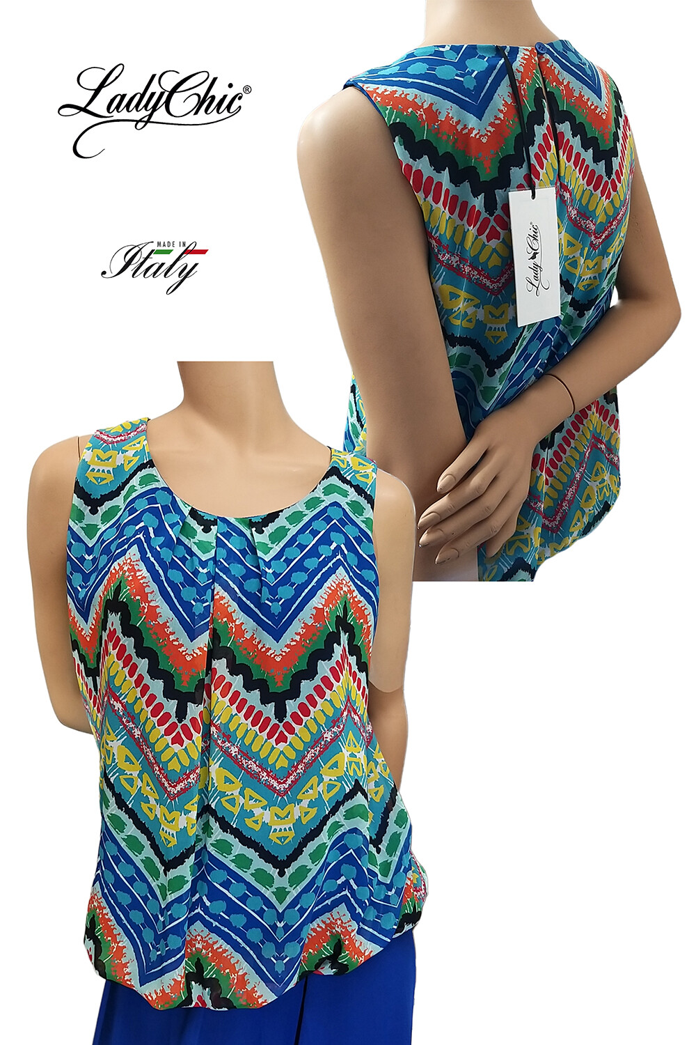 Lady Chic Top Canotta Mujer Fantasía Espalda Ancha A Búfalo Hecho En Italia