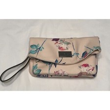 Nine West Pink Floral Clutch Wristlet Fold Over Snap Closure