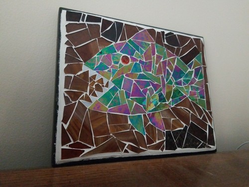 Stained Glass Mosaic Wall Art "Psychedelic Piranha" *New* Handmade Unique - Picture 2 of 5