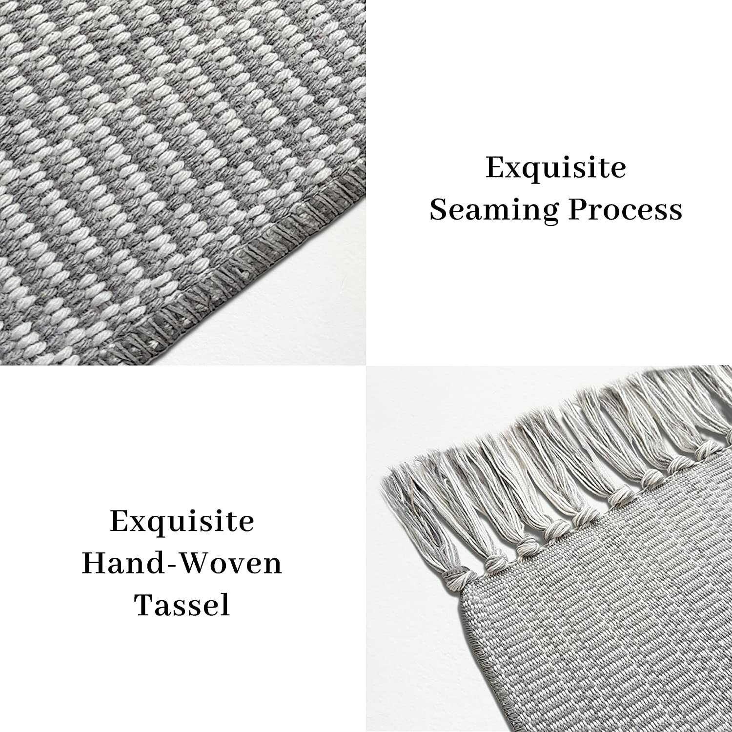 Boho Bathroom Rugs 2x3 Grey Farmhouse Rug with Tassels Woven Washable