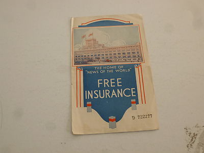 NEWS OF THE WORLD - Free Insurance Certificate - Date 1933