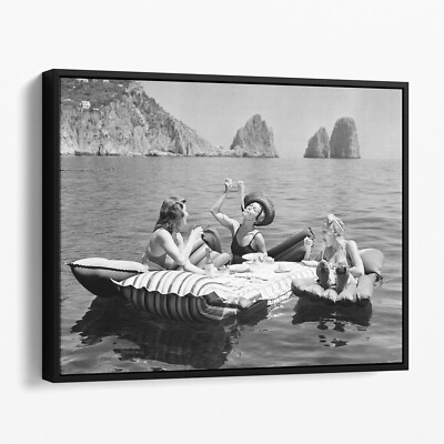 Floating Luncheon Three Women Eat Pasta At Lake Of Capri Canvas Print Wall Art