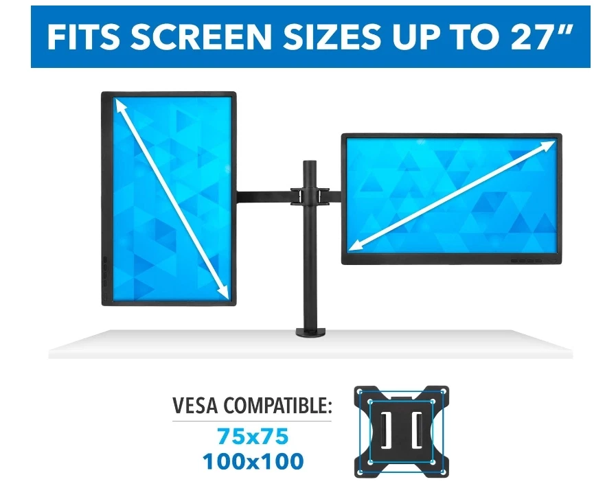 Dual Monitor Stand Adjustable Desk Mount Screen for Led LCD 13-27 inches - Image 4 of 4