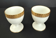Vintage Limoges France Gold Trimmed White Porcelain Egg Cups/Coddlers Set of 2