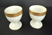 Vintage Limoges France Gold Trimmed White Porcelain Egg Cups/Coddlers Set of 2