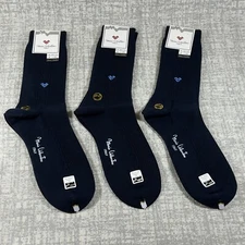 Lot Of 3 Pairs MARIO VALENTINO Italy Men's Thick Navy Dress Crew Socks NEW