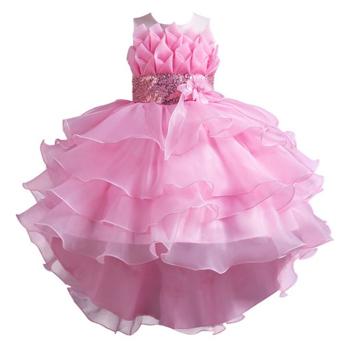 Fancy Kids Flower Girls Lace Trailing Bridesmaid Tulle Dress Pageant Party Gown - Picture 41 of 60