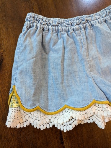 Matilda Jane Camp Joanna Gaines Skedaddle Shorts Size 4 Denim Lace Scalloped - Picture 2 of 11
