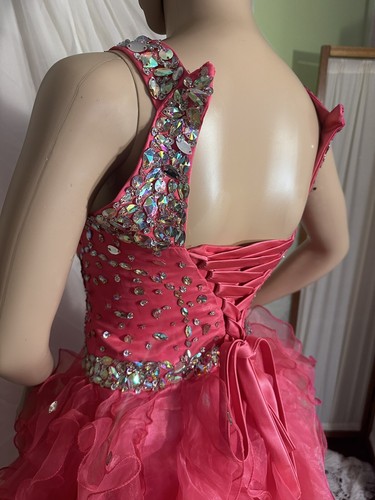 Pink Maximalist Cupcake Ruffly Iridescent Beaded Girls Organza Formal Gown - Picture 11 of 24