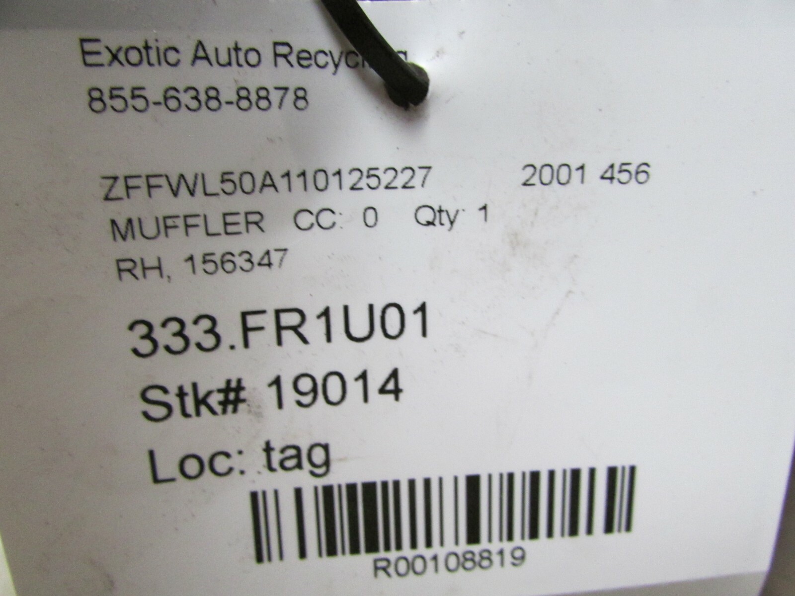 Ferrari 456, RH, Right Muffler, Used, P/N 156347