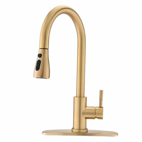 Grifo de fregadero de cocina RENIST extraíble de una sola manija con placa de cubierta dorado cepillado - Imagen 4 de 6