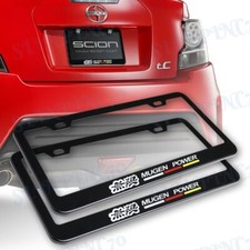 X2 Jdm Mugen Black Stainless License Plate Frame With Caps For Honda Civic Acura