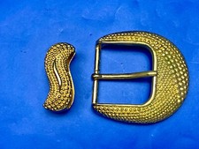 Unique Two Piece Gold Tone Wide Textured Replacement Belt Buckle Keeper Set