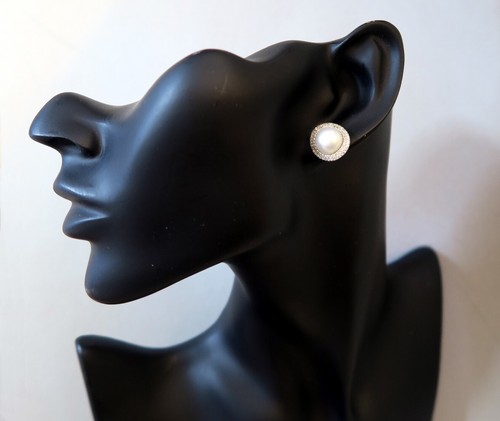925 ECHT SILBER RHODINIERT *** Große Perlen Zirkonia Ohrstecker oval 14 mm Ø - Picture 8 of 11