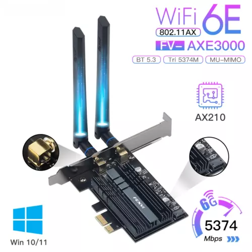 WiFi 6E AX210 For Bluetooth 5.3 2.4G/5G/6Ghz PCIe WiFi Adapter For PC Win10/11