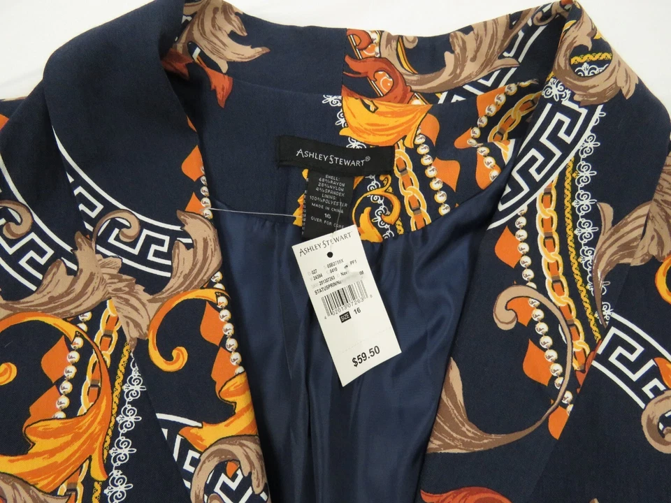 Chaqueta Blazer Ashely Stewart Baroque Royalty Chains Sin Botones 16 Nueva con Etiquetas Foto 2 de 4