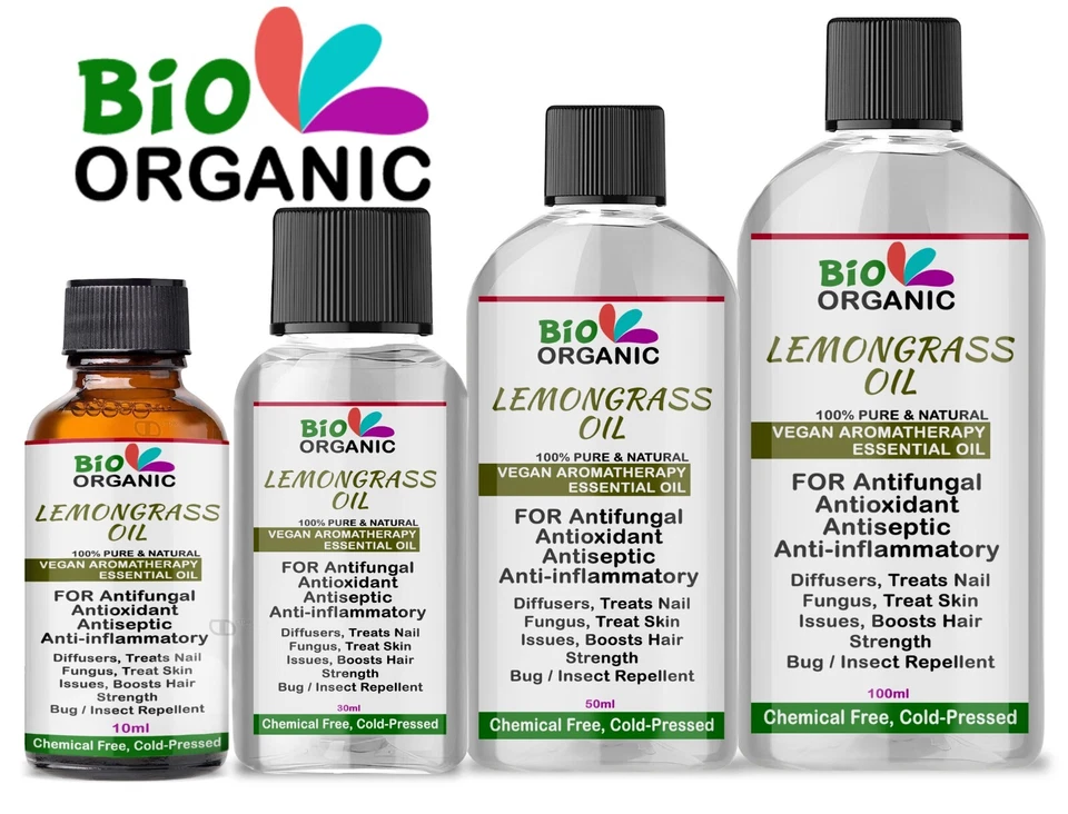 BIO ORGANIC Lemongrass Essential Oil Natural Pure Aroma Lifting Mood & Insect Repellent UK
