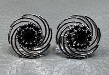 Swirl Pattern Multi Stone Onyx White Gold Plated Cuff Links