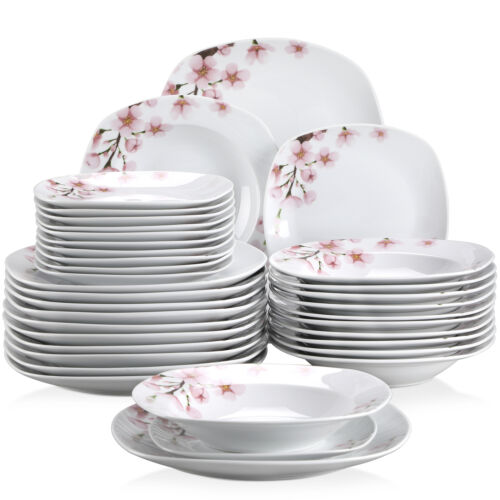 Juego de vajilla VEWEET ANNIE conjunto combinado de porcelana blanca rosa floral plato conjunto de tazones - Imagen 14 de 15