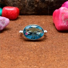 Awesome Swiss Blue Topaz Gemstone 925 Sterling Silver Handmade Ring All Size