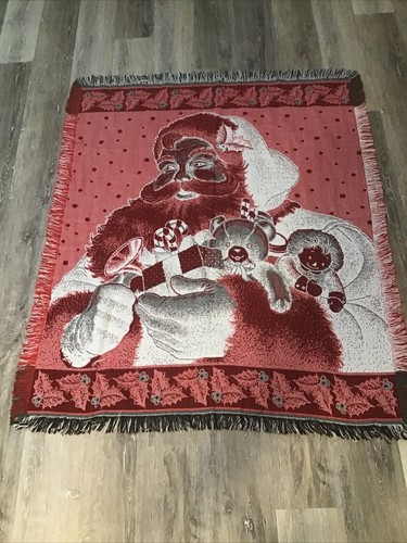 The Santa Holiday Christmas Woven Tapestry Throw Blanket Approximately 54” X 44” - Picture 11 of 11