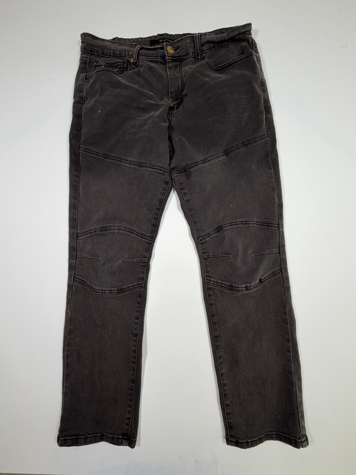 G Fried Denim Pants Men 34x30 Slim Straight Black Stretch Jeans Moto Double Knee