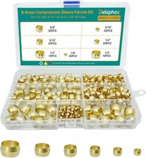 280PCS Brass Compression Sleeves Ferrules, 6 Sizes 1/2" 3/8" 5/16" 1/4" 3/16"...