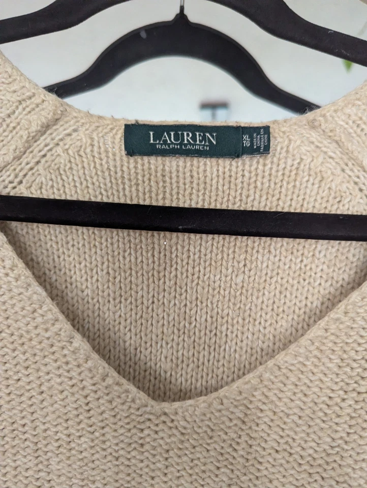 Suéter tejido cuello en V Lauren Ralph Lauren para mujer talla XL  Foto 2 de 4