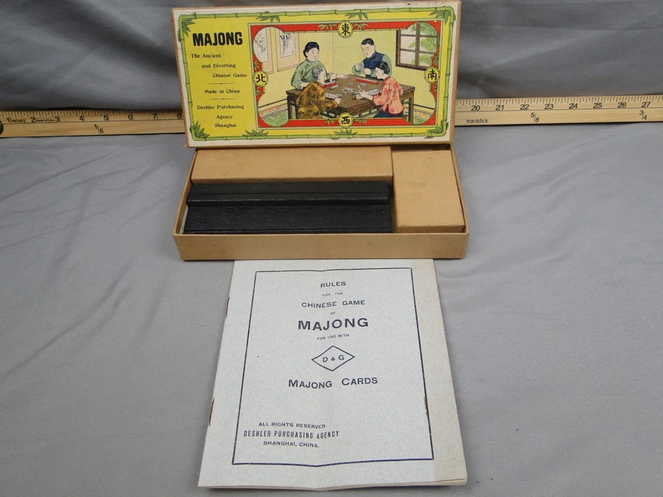 Antique 1923 Mahjong Card Game Complete Set Mah Jong Dice Bone Counters - Image 2 of 4