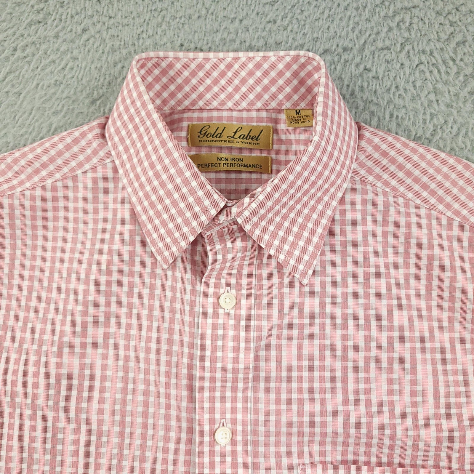 Roundtree & Yorke Gold Label Shirt Mens Medium Pink Check Short Sleeve Non Iron