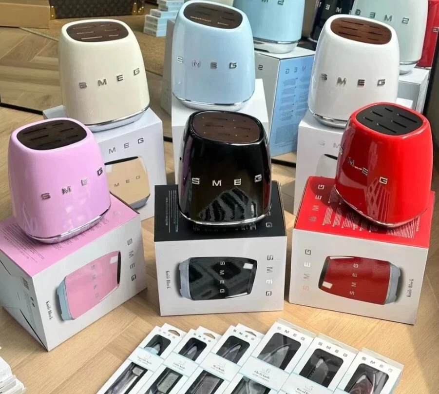 Smeg Juego de bloques de cuchillos de 7 piezas de acero inoxidable...